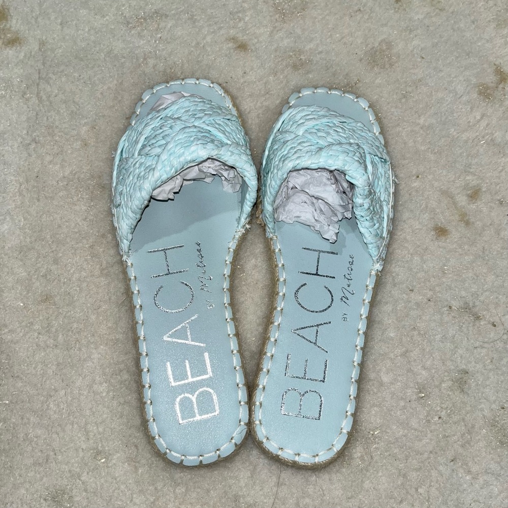 Beach by Matisse Ivy Light Blue Woven Raffia Espadrille Slide Sandals Womens 8M